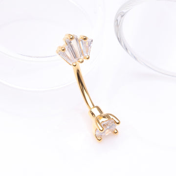 Detail View 1 of Golden Brilliant Sparkle Majestic Gem Top Curved Barbell-Clear Gem